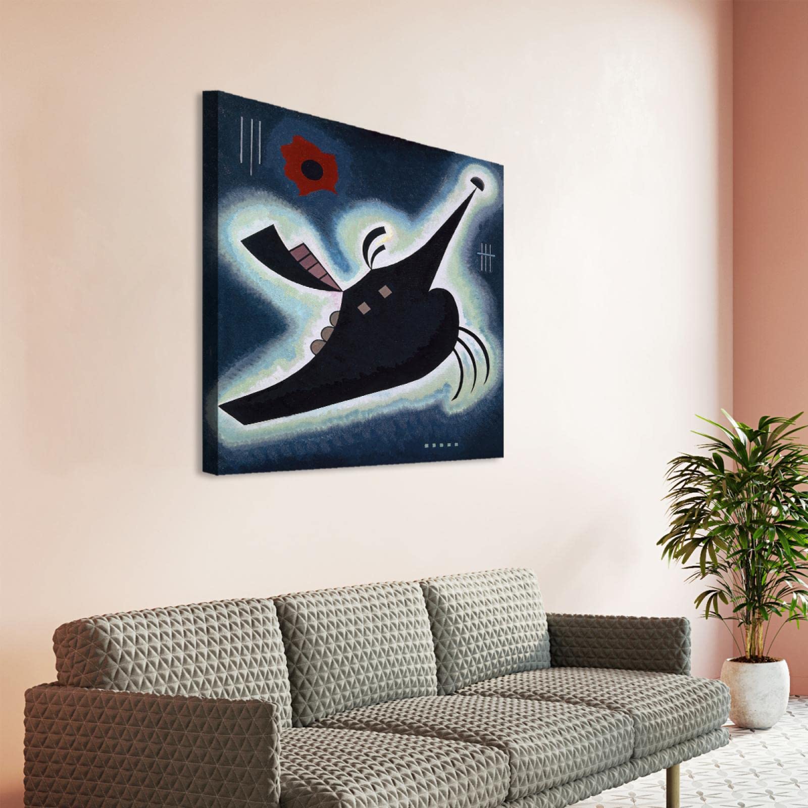 KAWAAI Lienzo Pintura Cuadro Puntiagudo Negro (1931) por Wassily Kandinsky Pinturas famosas Cartel estético de arte mural para la decoración de la sala de estar 42x42cm Marco interno