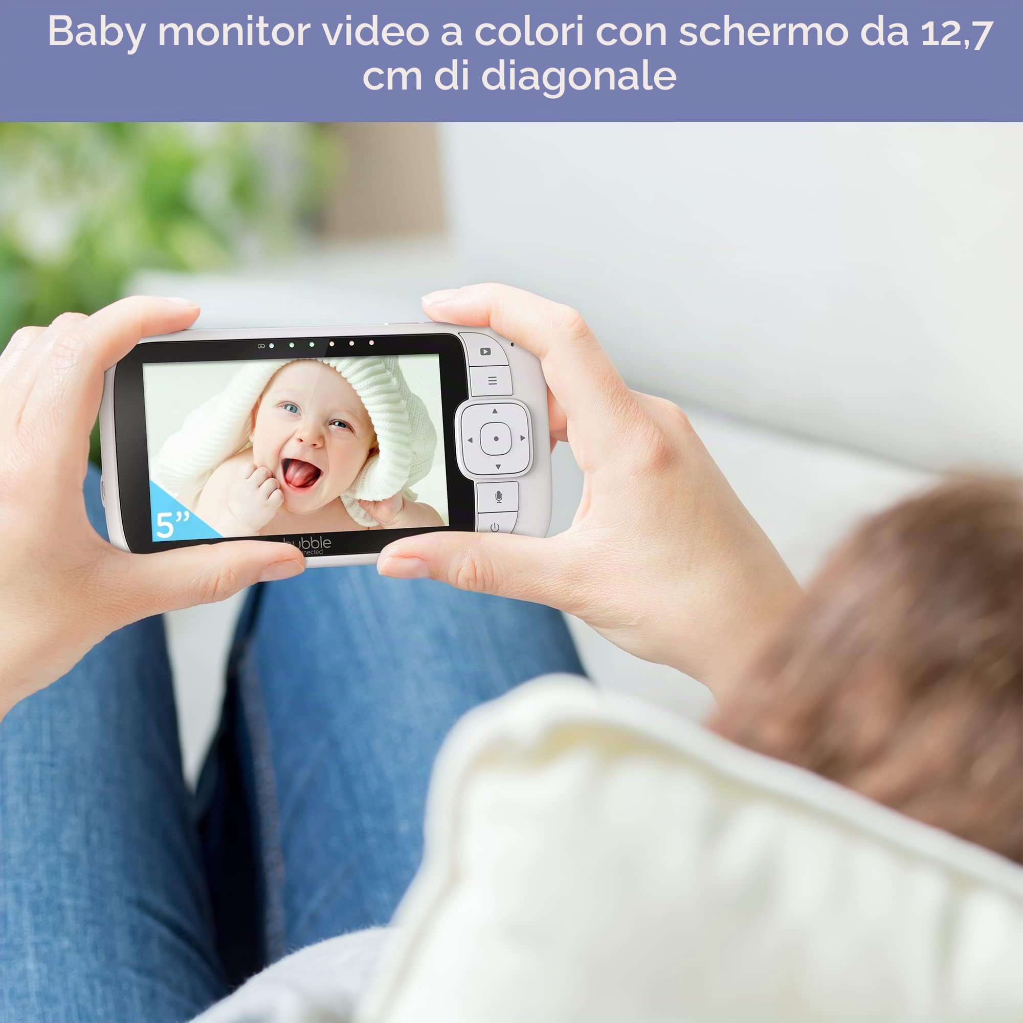 Hubble View Premium Twin 5" Baby Monitor 2 Telecamere, Zoom Pan Tilt Digitale, 2-Way Talk, Monitor Temp Ambiente, Twin Baby Monitor con Telecamere e Visione Notturna, Schermo diviso, Portata 304,8 m,