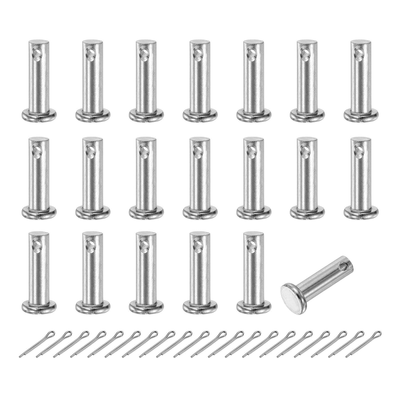 sourcing map 20Pcs M6x20mm Clevis Pins, 304 Stainless Steel Single Hole Flat Head Clevis Pin Hairpin Location Pin with Cotter Pins for Trailer Latch Mechanics Repair Furniture Installation