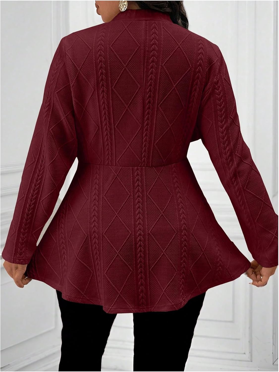 Milumia Women's Plus Size Textured Button Down Blazer V Neck Ruffle Hem Jacket