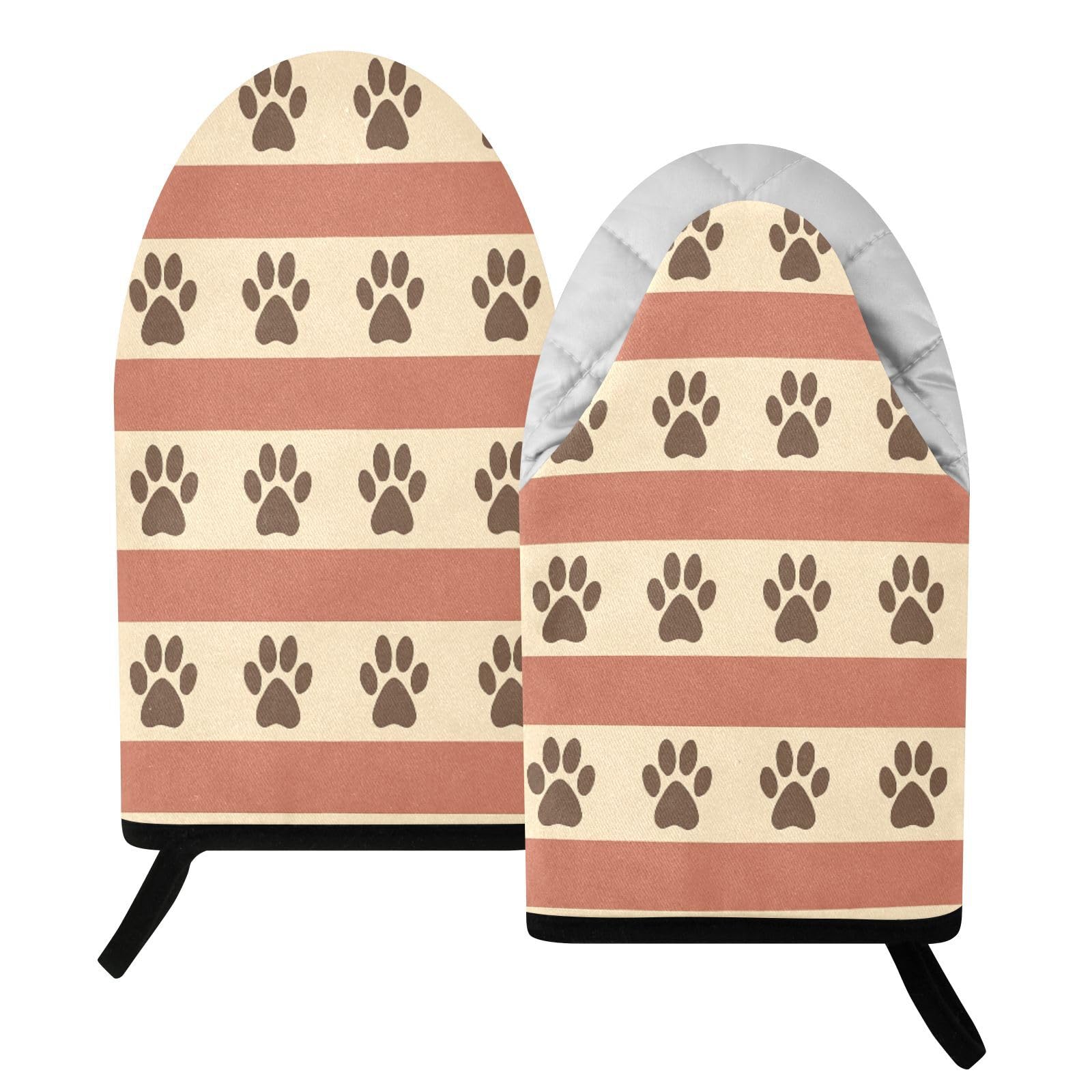 BURSTDDY Paw Print Stripes Oven Mitt,Heat Resistant Kitchen Mitts for Cooking