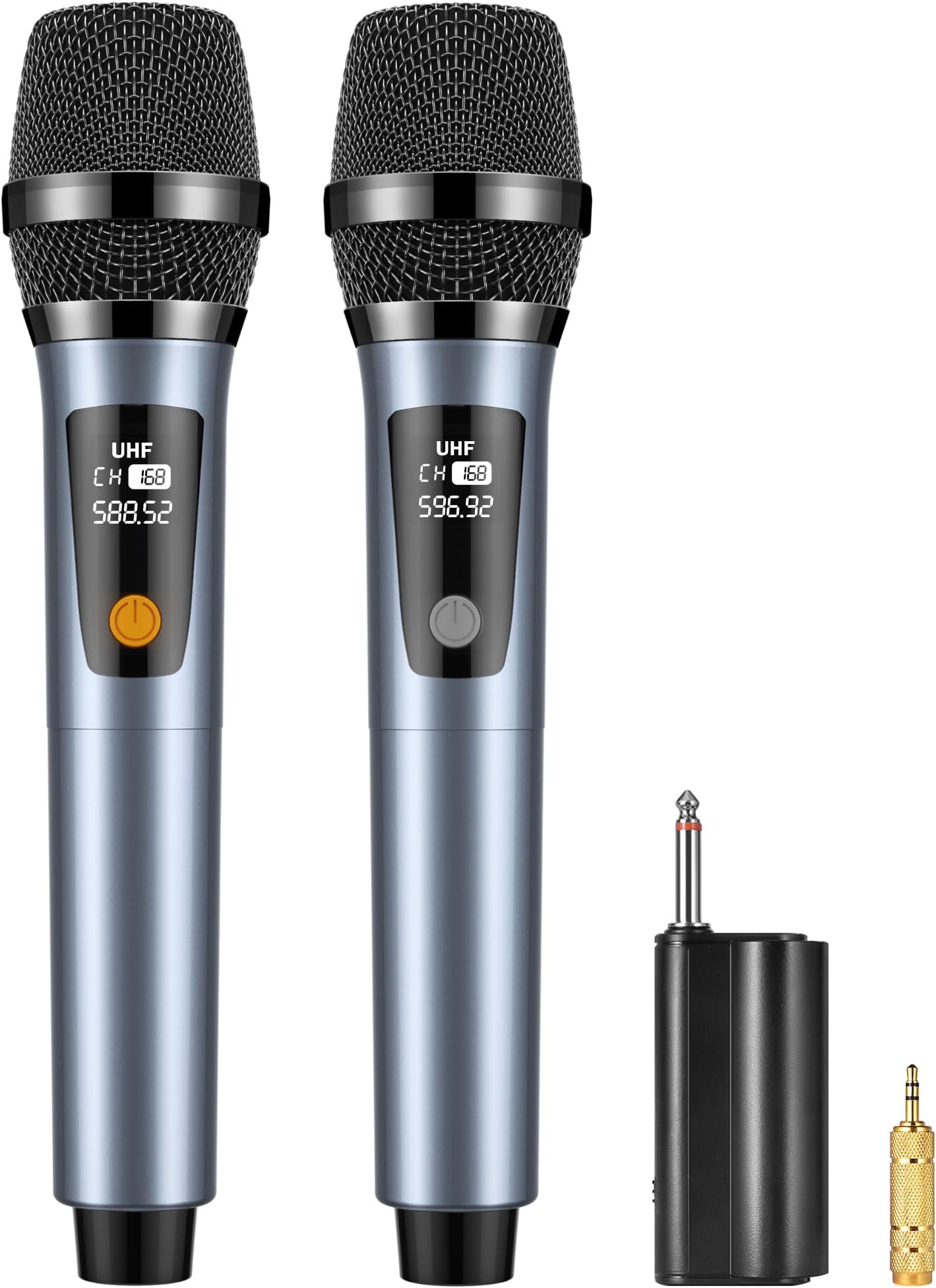 UHF Wireless Microphones, Rechargeable Dual Handheld Microphones with 1/4" Receiver, Adjustable Frequency & Volume, Plug-and-Play for Karaoke Singing, Outdoor Events, PA Systems