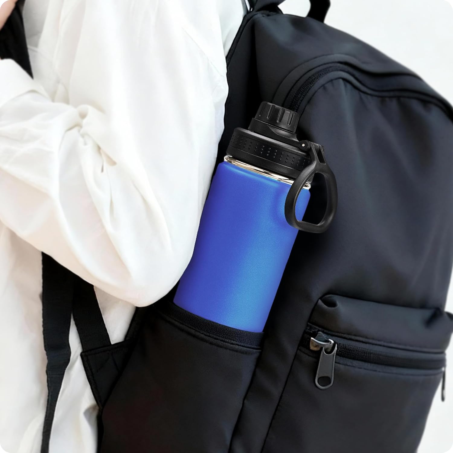 22 oz Water Bottle-Stainless Steel Vacuum Insulated Sports Water Bottle with Leak Proof Spout Lid-Reusable Metal Wide Mouth Water Flask for Travel(Navy) - Image 8