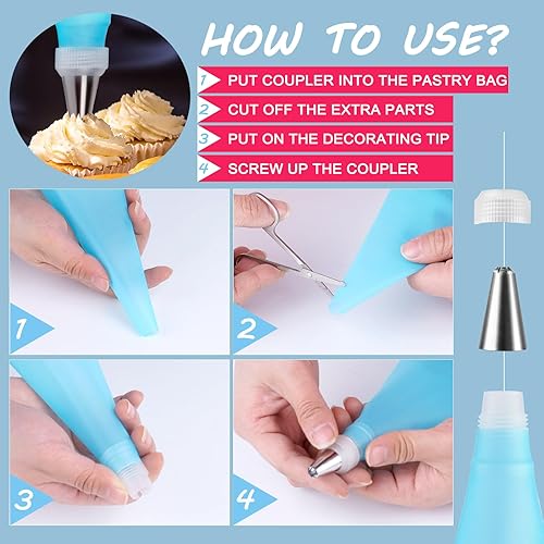 Miniatura 3 de Juego de 100 bolsas de pastelería y puntas, 100 bolsas de pastelería de 14 pulgadas, bolsas de glaseado desechables para decoración de pasteles,