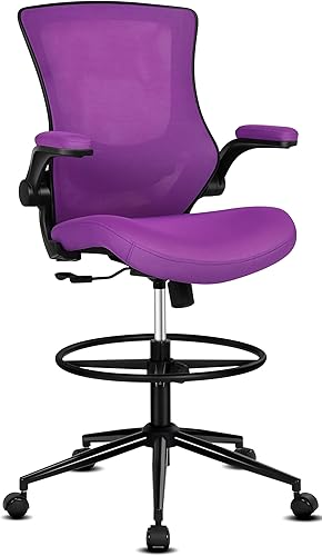 Miniatura 8 de Misolant Silla de oficina alta, silla de dibujo para escritorio de pie, silla de oficina alta con soporte lumbar ajustable, brazo abatible y anillo