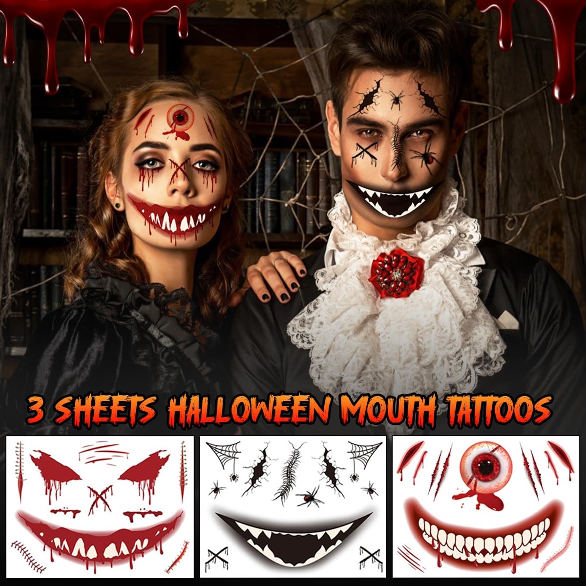 Tatuaż na Halloween, tatuaż z bliznami, kostium na Halloween, kostium dla kobiet i mężczyzn, akcesoria na Halloween, tatuaż na Halloween, Halloween, imprezę