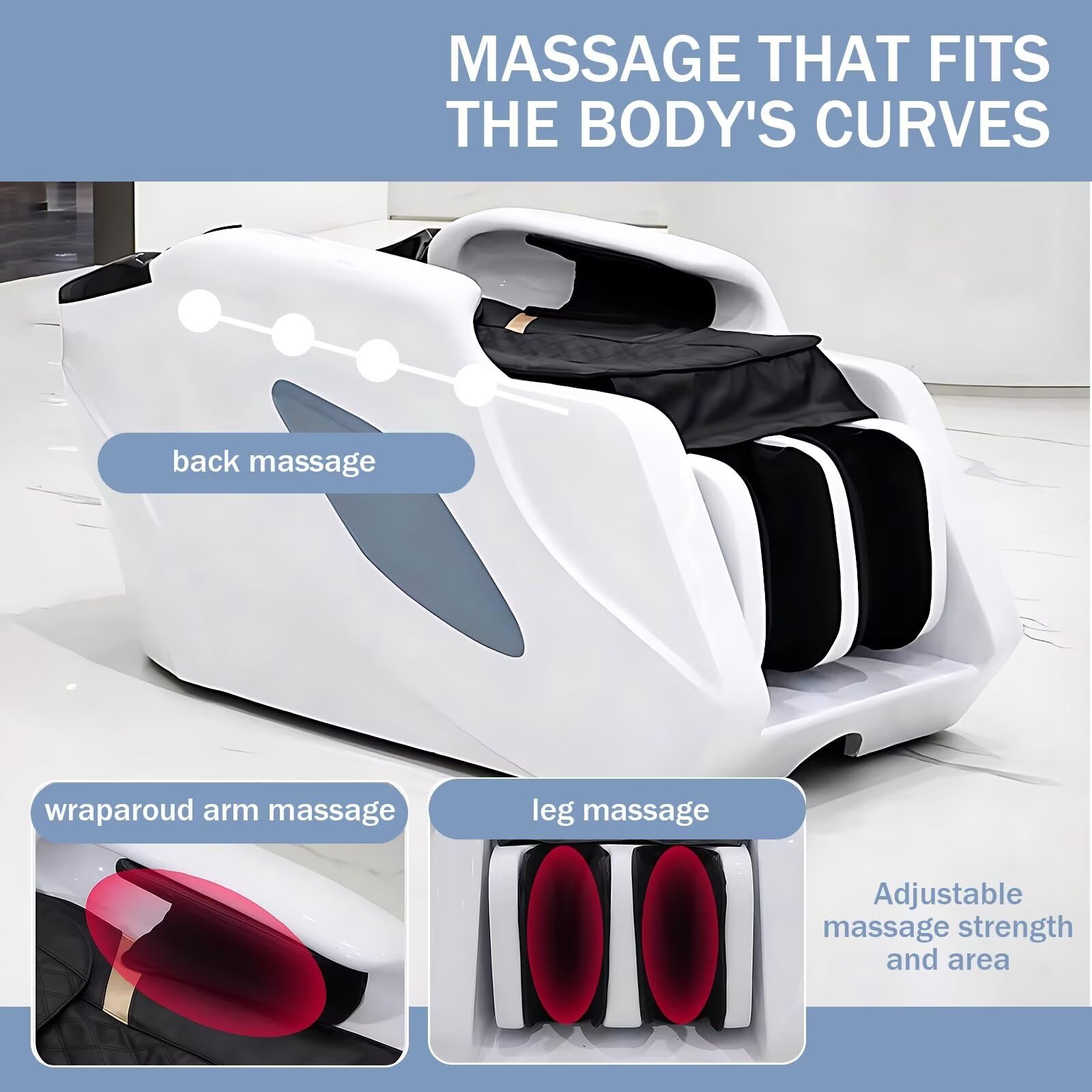 Salon-Spa-Liege in einzigartiger weißer Form, Kopf-Spa-Ausstattung, Begasung, intelligente Ein-Klick-Massage, automatische Beinhebung