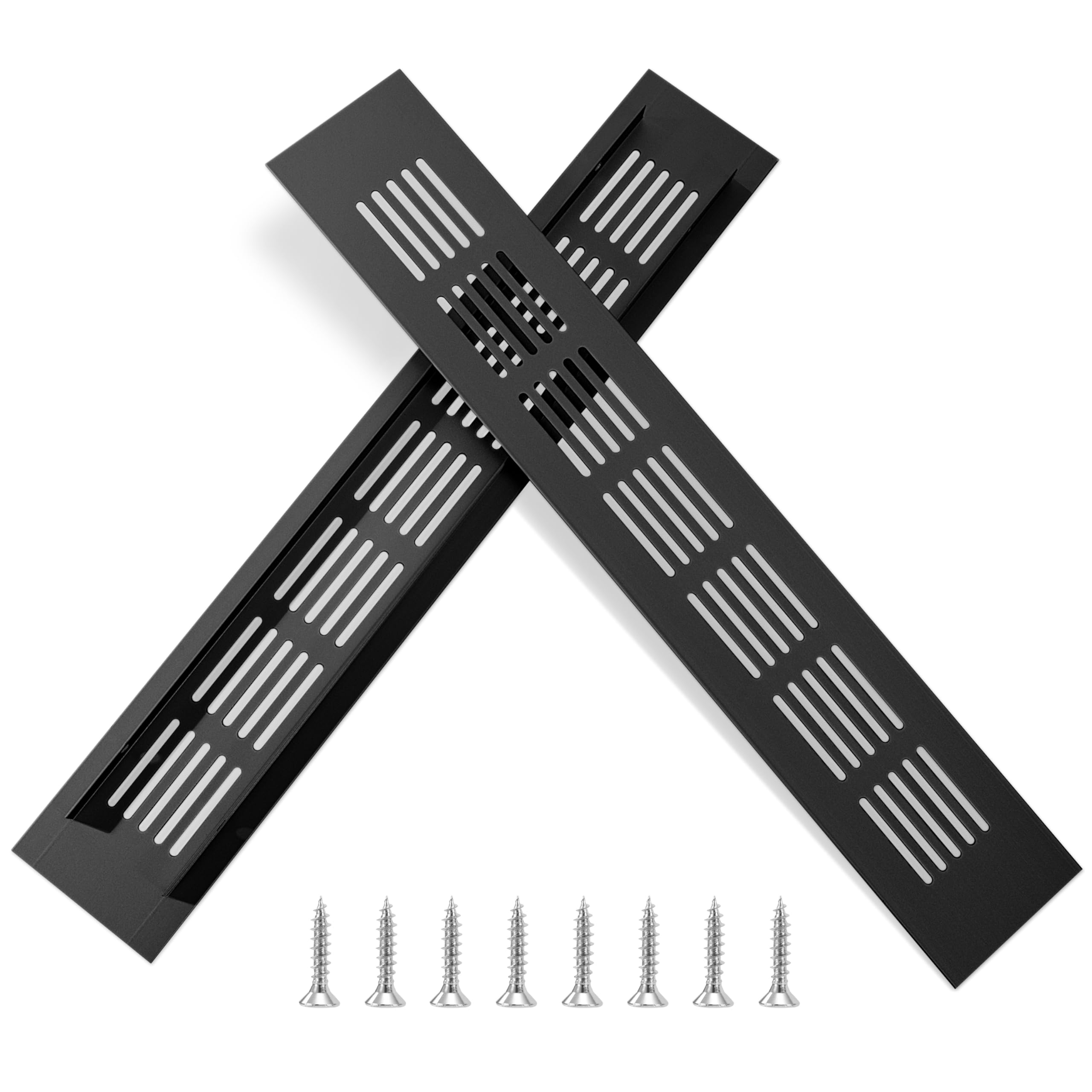 Air Vent Grille Cover Aluminium Ventilation Grille Square for Furniture Kitchen Cupboard Wardrobe with Screws Black 300 x 50mm