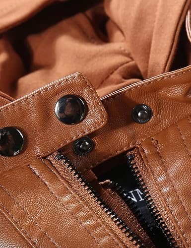 Miniatura 5 de Springrain Women's Faux Leather Jacket Moto Biker Coat with Detachable Hood Motorcycle Jacket