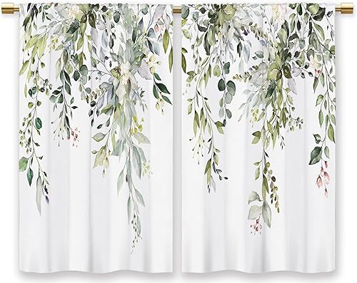 Miniatura 9 de Cortinas de cocina de hojas verdes de eucalipto, plantas botánicas, pequeñas, cortas, para cafetería, cortinas de ventana de baño, cortinas de