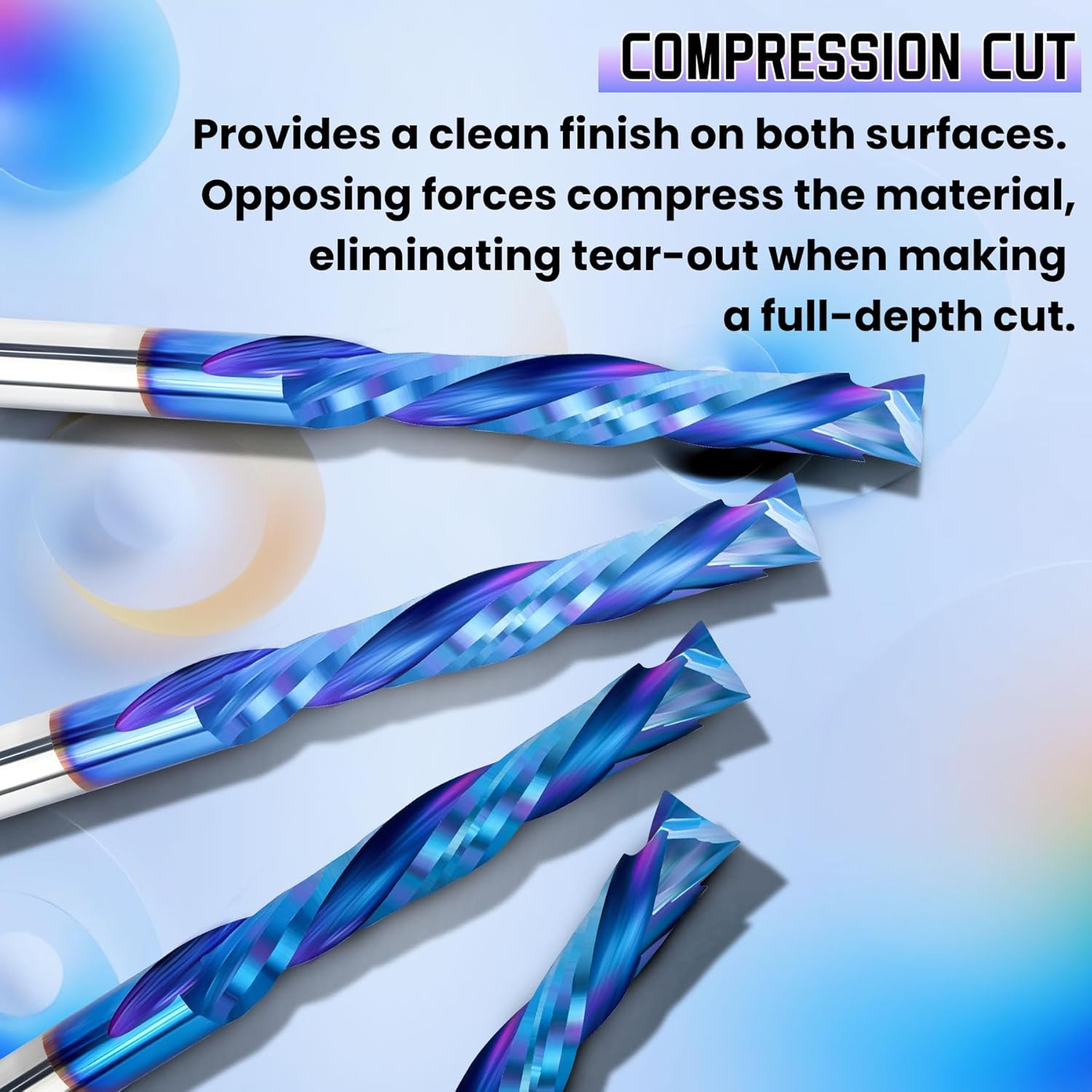 HQMaster Up & Down Cut Compression Bit 1/8" Shank Spiral CNC Router End Mill Tungsten Carbide Milling Cutter Set 10 Pack