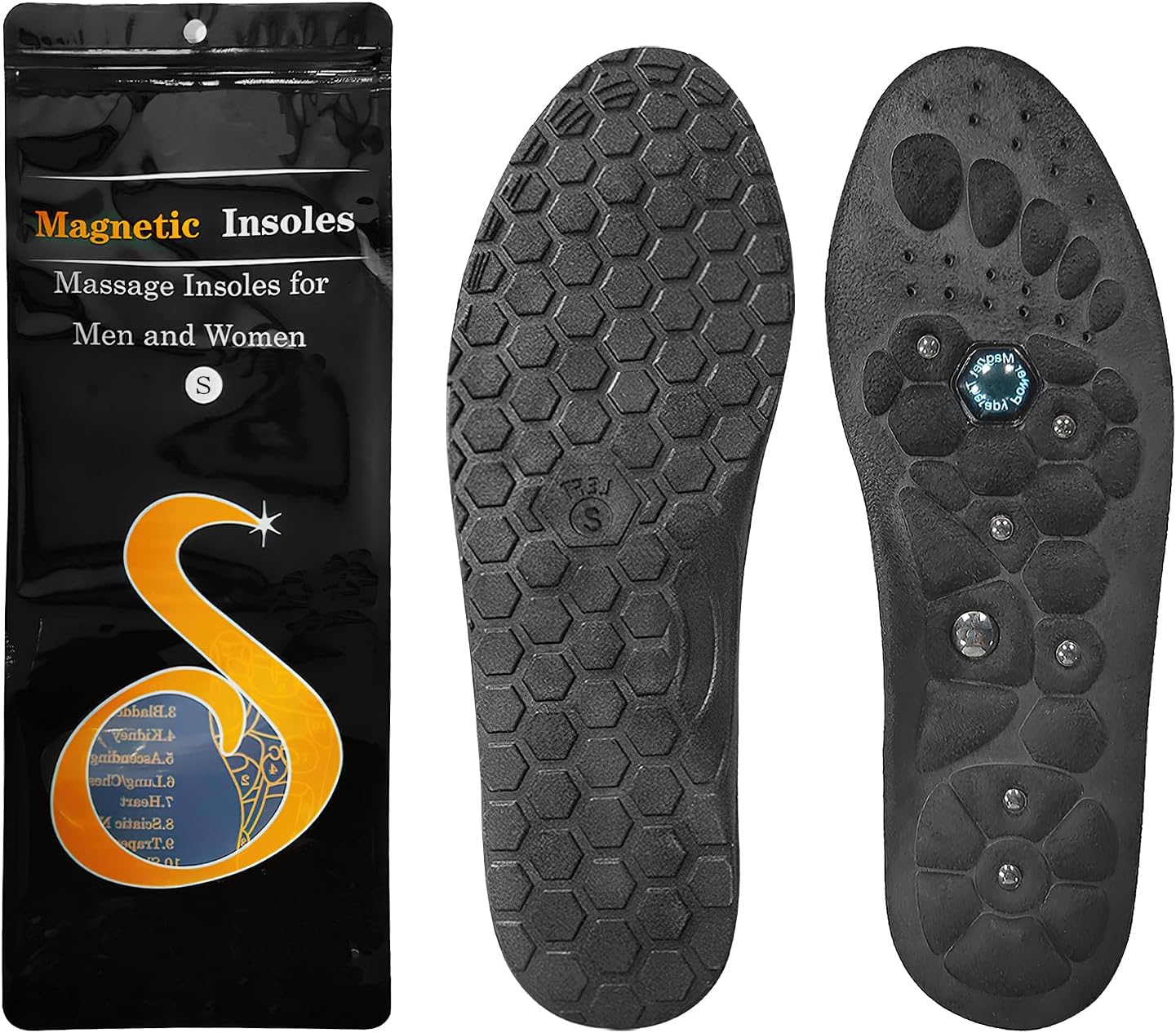 DAWRIS Magnetic Therapy Acupressure Foot Insoles, Comfort Orthopedic Insoles for Men and Women, Foot Aches Relief (M(39-42), Black)