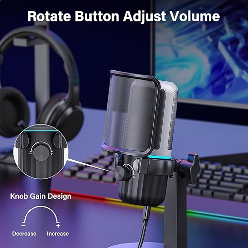 Miniatura 4 de Micrófono de condensador USB para juegos, micrófono de PC para transmisión, podcasts, grabación, micrófono de computadora de escritorio con botón de