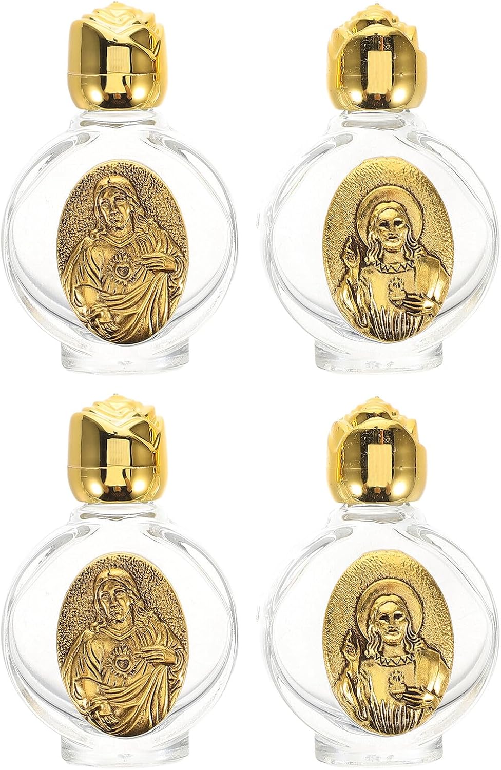 Toyvian Vintage Holy Water Bottles Set 4pcs – Small Glass Embossed Rose Design Containers for Baptism, Religious Ceremonies, and Perfume Storage – Portable Refillable Decorative Bottles