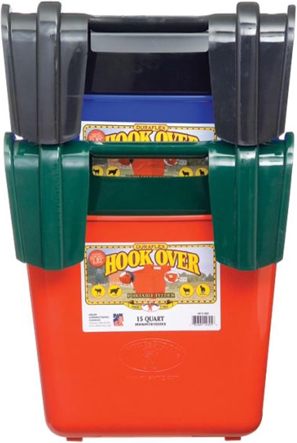 Little Giant® Plastic Hook Over Feeder | Mountable Livestock & Pet Feed Bucket | Horse Feed Bucket | Made in USA | 15 Quarts | Red