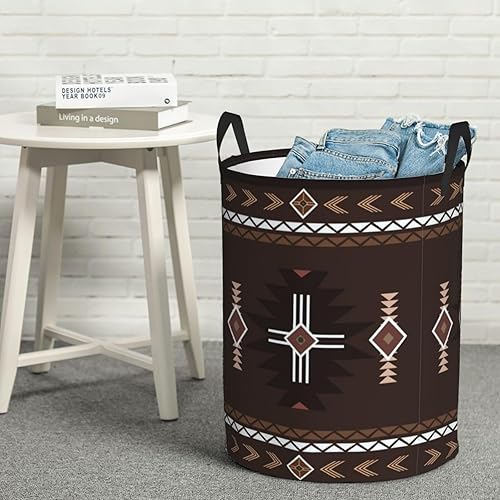 Miniatura 8 de Cesta de lavandería étnica bohemia nativa americana, color marrón, azteca, impermeable, plegable, con asa duradera, cesta de almacenamiento