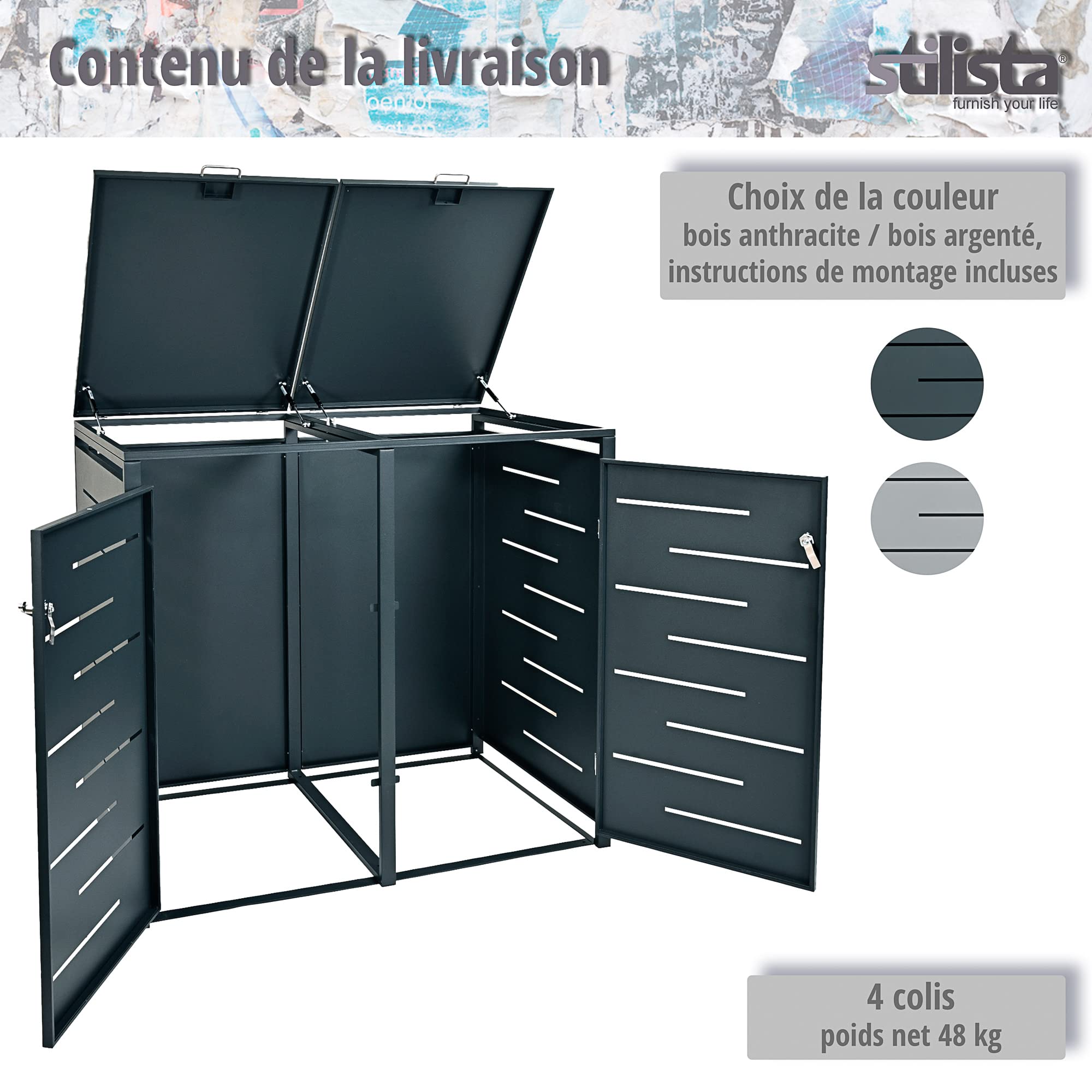 STILISTA Habillage de Poubelle en métal, pour 2 poubelles de 240 litres chacune, différentes Couleurs, Anthracite