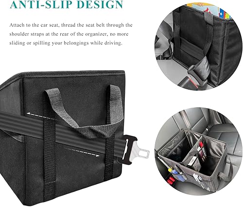 Miniatura 3 de Organizador de asiento de automóvil, organizador plegable para asiento de pasajero con divisor y asa desmontables, organización de almacenamiento de