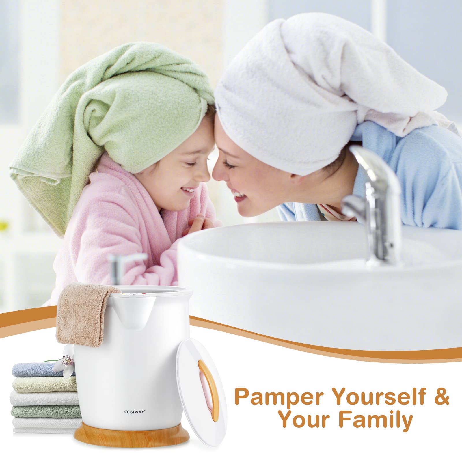 COSTWAY Bucket Style Towel Warmer,Fragrance Holder, Fits up to Two 40” x 70” Oversized Towels, Bathrobes, Blankets, Auto Shut Off, Luxury Towel Warmer for Bathroom, Spa