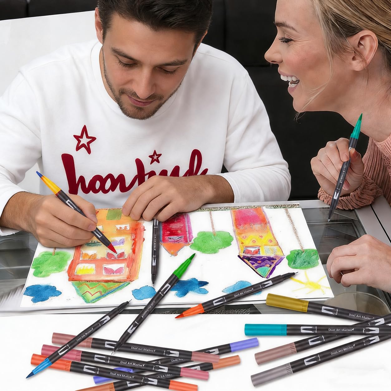 Filzstifte Dicke und Dünne 132 Farben, Dual Brush Pen Set mit Fineliner, Pinselstifte für Erwachsene im Etui, für Handlettering, Kalligraphie & Manga