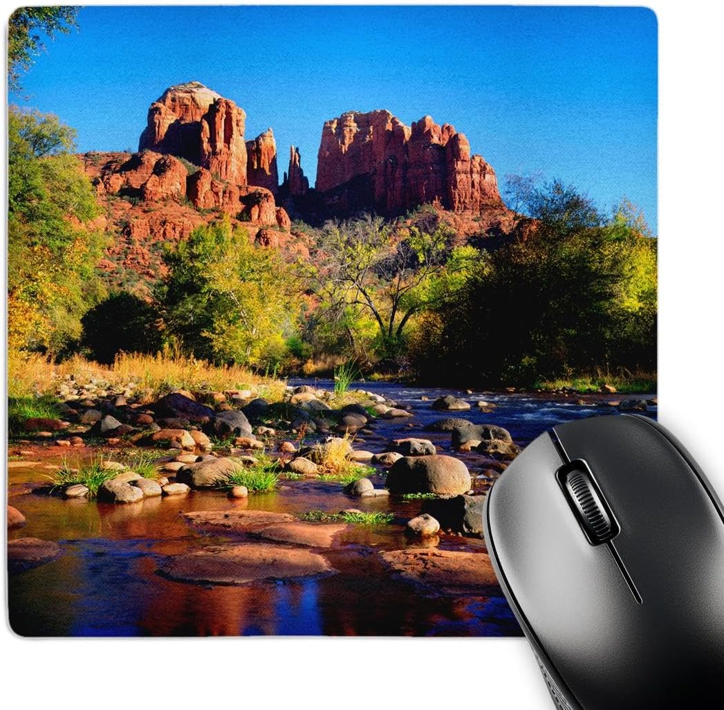 3dRose USA, Arizona, Sedona. Cathedral Rock Reflecting in Oak Creek. - Mouse Pad, 8 by 8 inches (mp_206513_1)