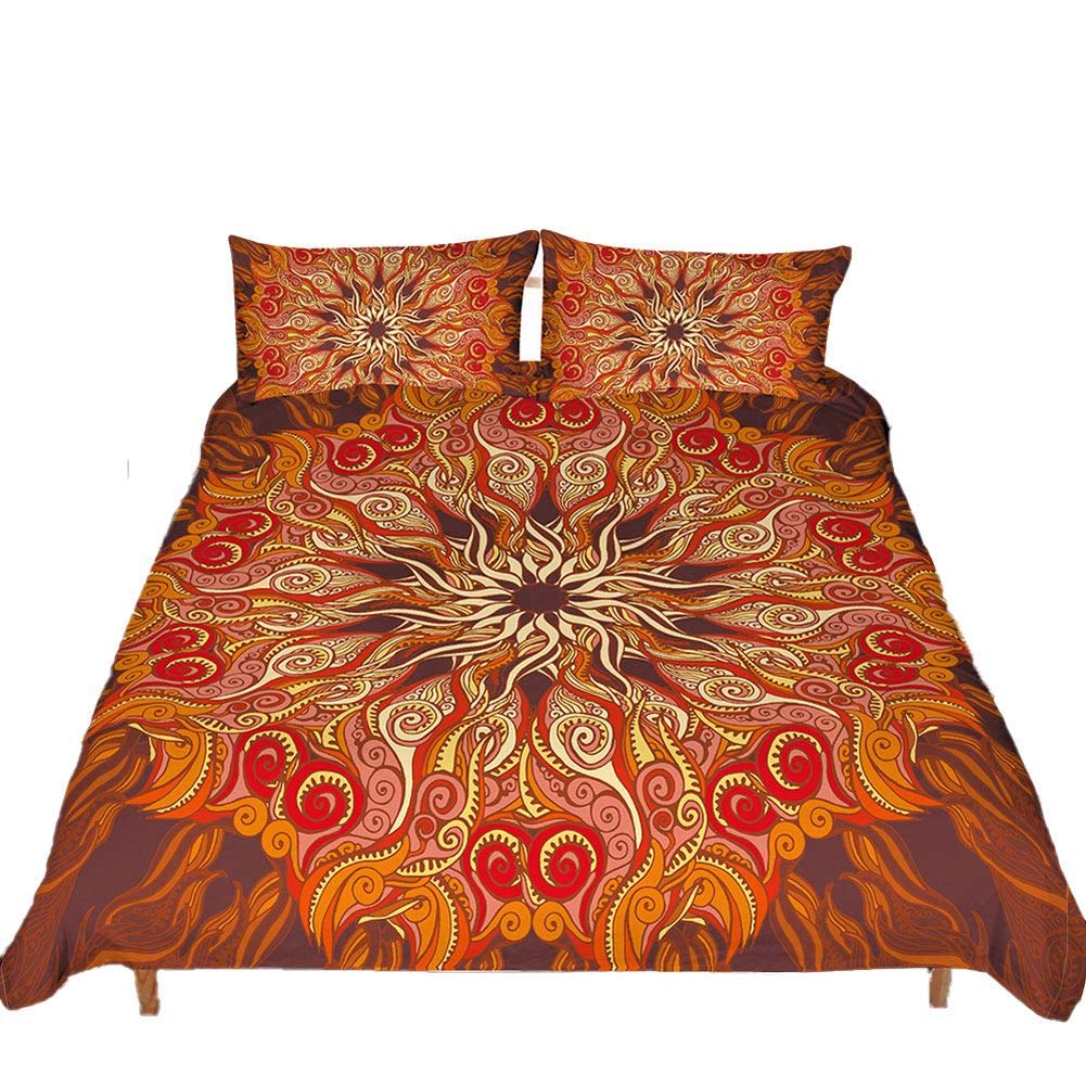 Loussiesd Boys Pattern 4 Mandala Duvet Cover Set King Size Bohemian Boho Bedding Set 3D Ethnic Floral Bedding Set Luxury Exotic Orange Print Bedspread Cover With 2 Pillow Shams Microfiber Bed Cover Zipper