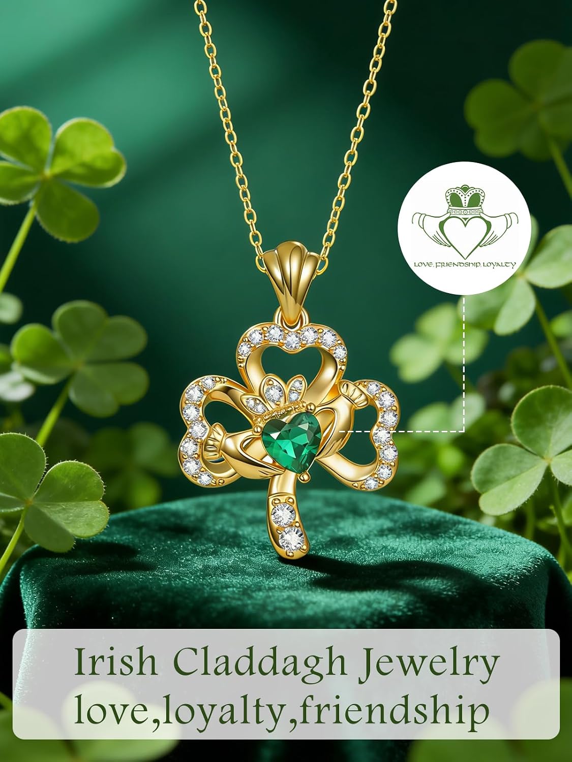 14k Gold Claddagh Necklace for Women Irish Necklace Pendant Irish Jewelry for Women Mother’s Day Gifts for Mom