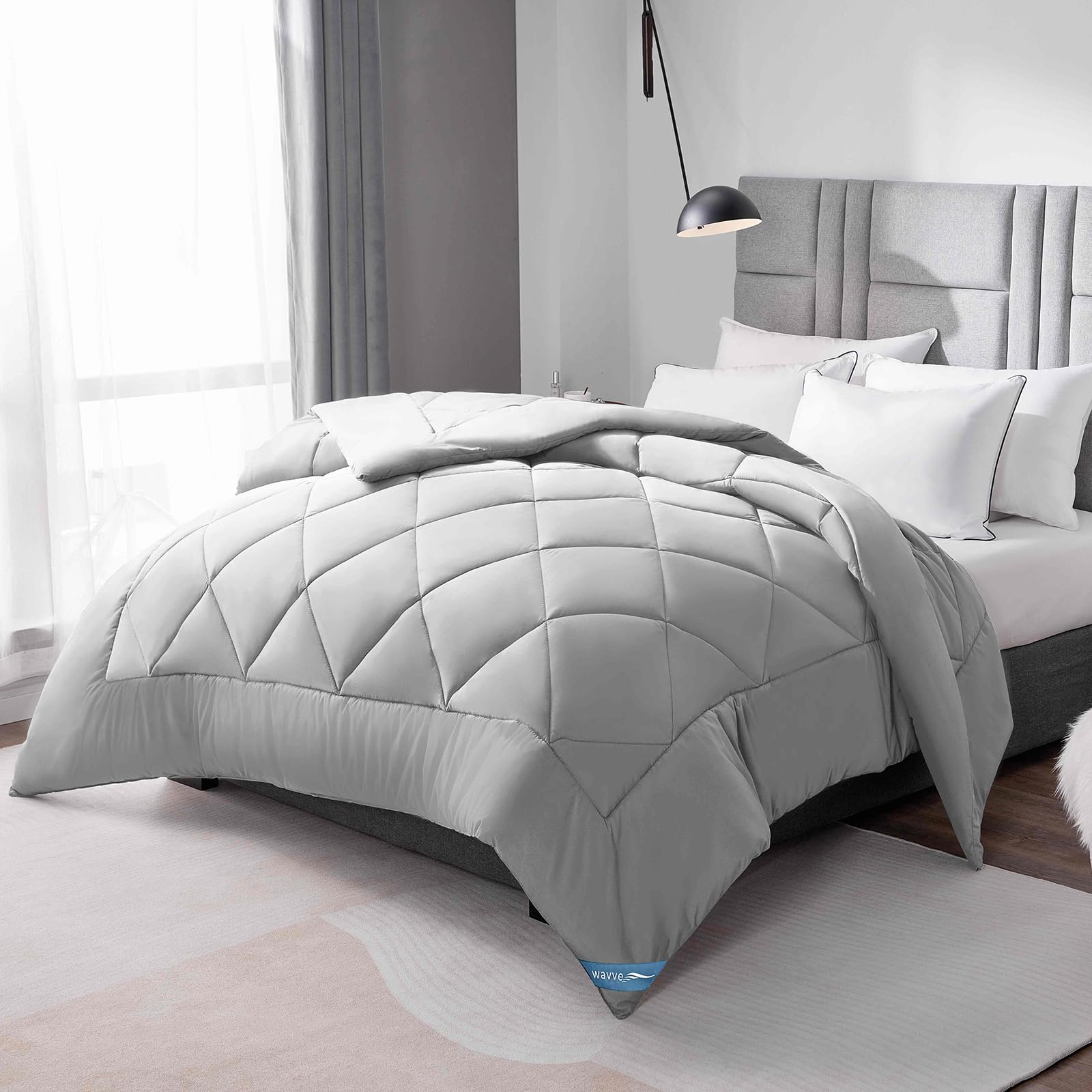 WAVVE Piumino Letto Matrimoniale 4 Stagioni 220x240 - Piumone Autunnale Invernale 220 x 240 cm - Coperta Trapunta 240x220 di Microfibra Sintetico, Grigio Chiaro