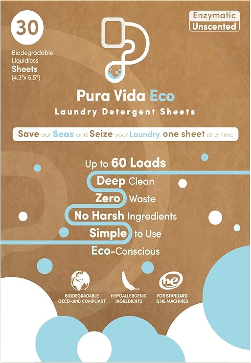 Pura Vida Eco Laundry Detergent Sheets 30 Sheets (up to