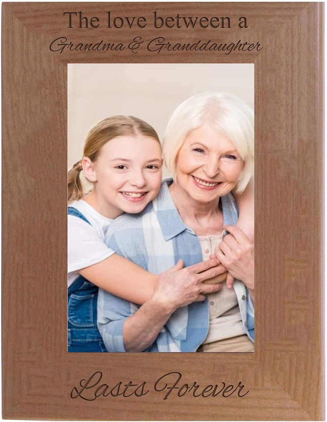 CustomGiftsNow The Love Between Grandma & Granddaughter Lasts Forever - Engraved Natural Alder Wood Hanging/Tabletop Picture Memory Family Memorial Photo Wooden Frame