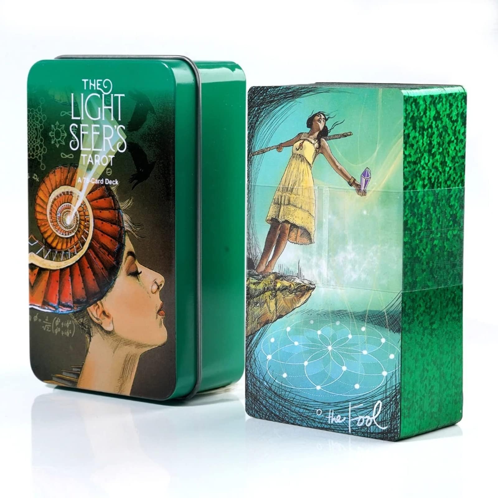 Las cartas del tarot del vidente de luces, 78 unidades, baraja de cartas de tarot con lámina dorada en el borde, cartas de oráculo con guía de viaje y caja de metal para principiantes y lectores
