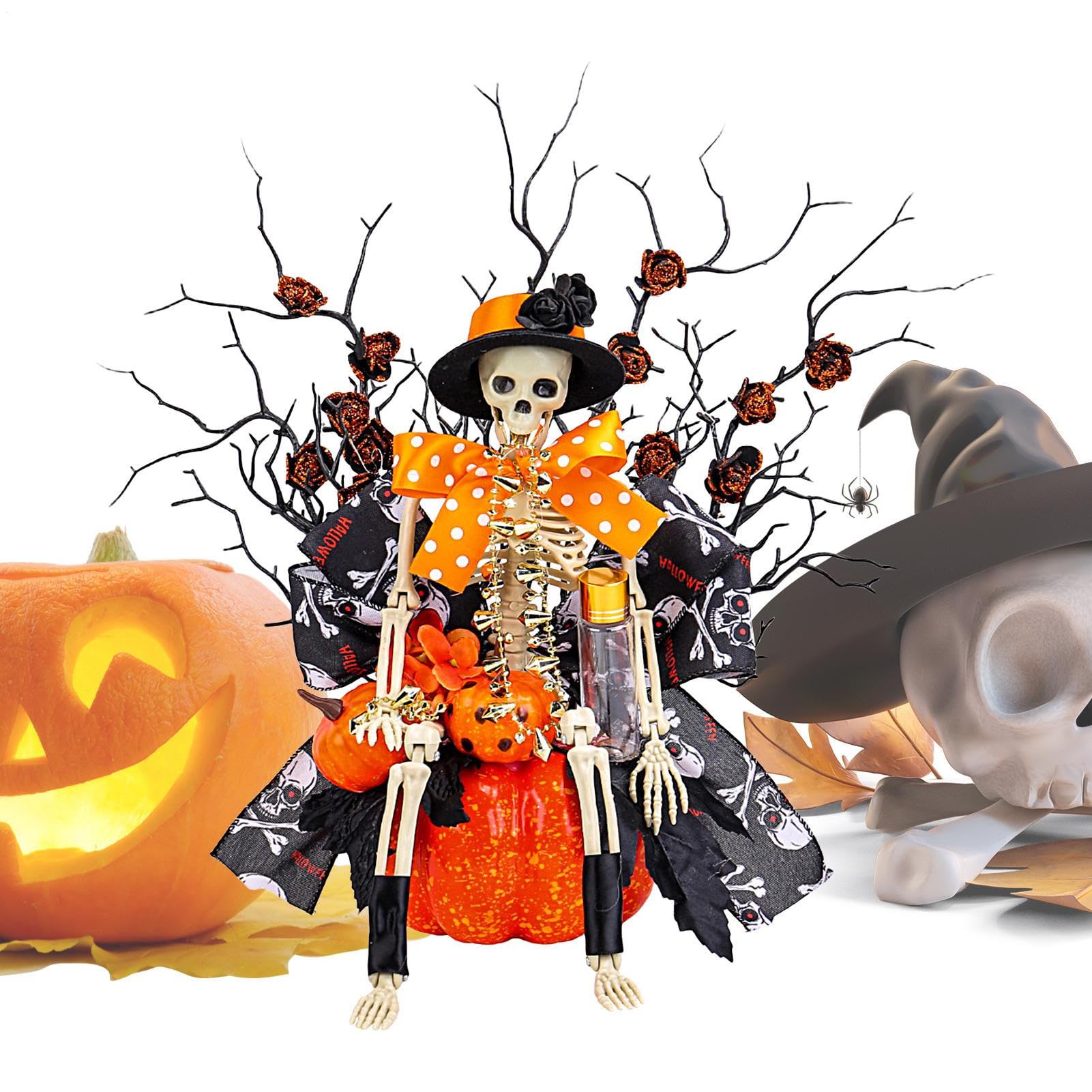 Figurine de squelette d'halloween au crâne réaliste pour décoration chic