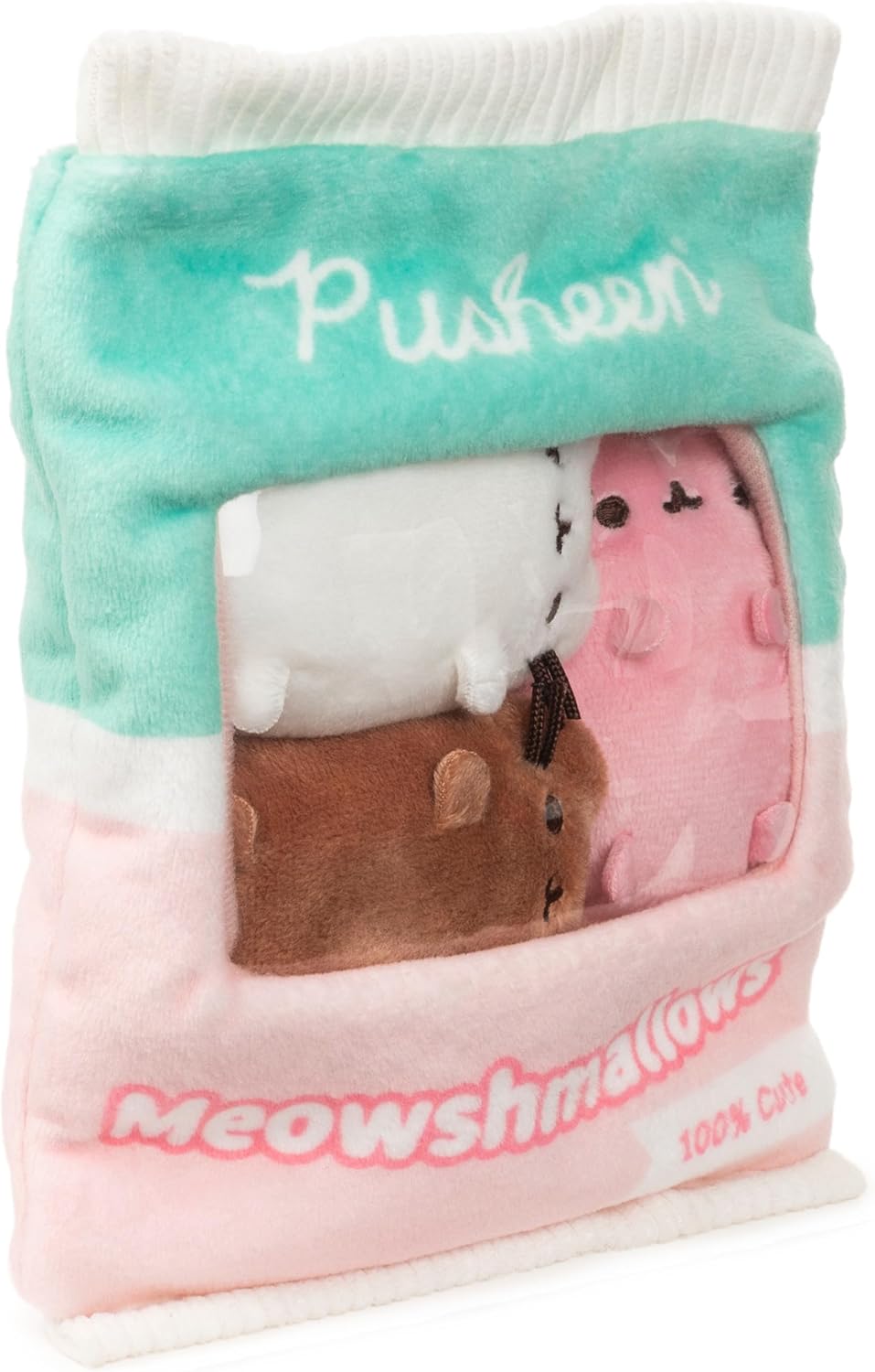 GUND Pusheen Meowshmallows Bag of Treats with Removable Mini Plush, Stuffed Animals for Ages 8 and Up, Pink/Green, 7.5”