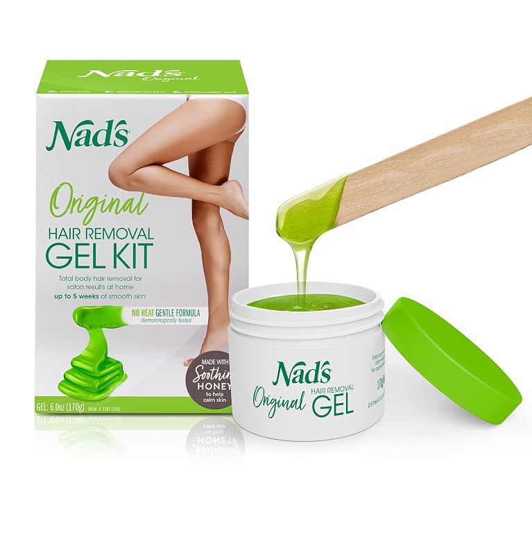 Nad's Kit de Depilação com Cera em Gel Natural Original, Fórmula sem Aquecimento, com Tiras, 170 g