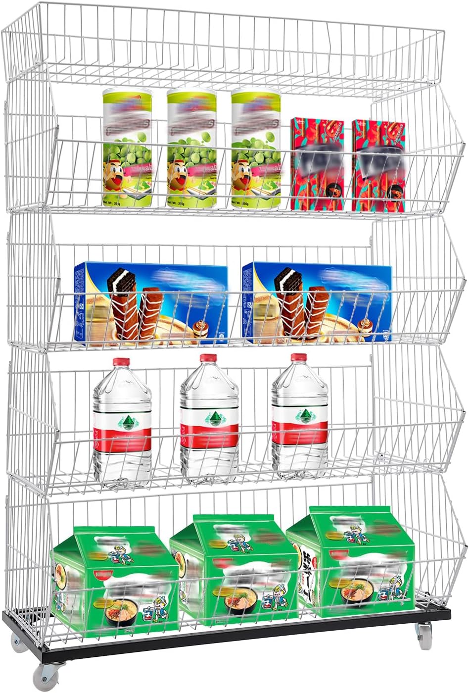 5-Tier Retail Snack Display Rack, Metal Retail Display Shelf with Wheels, 35.4 * 17 * 53.5" Metal Snack Shelf for Store Home Kitchen Store Organizer.