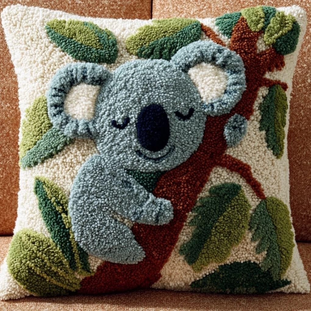 WallustrioaW Latch Hook Kit Cushion Eucalyptus Leaf Pot 43Cmx43Cm Latch Hook Kit DIY Pillow Materials Package Hooks Knitted Embroidered Carpet Pillow Embroidery