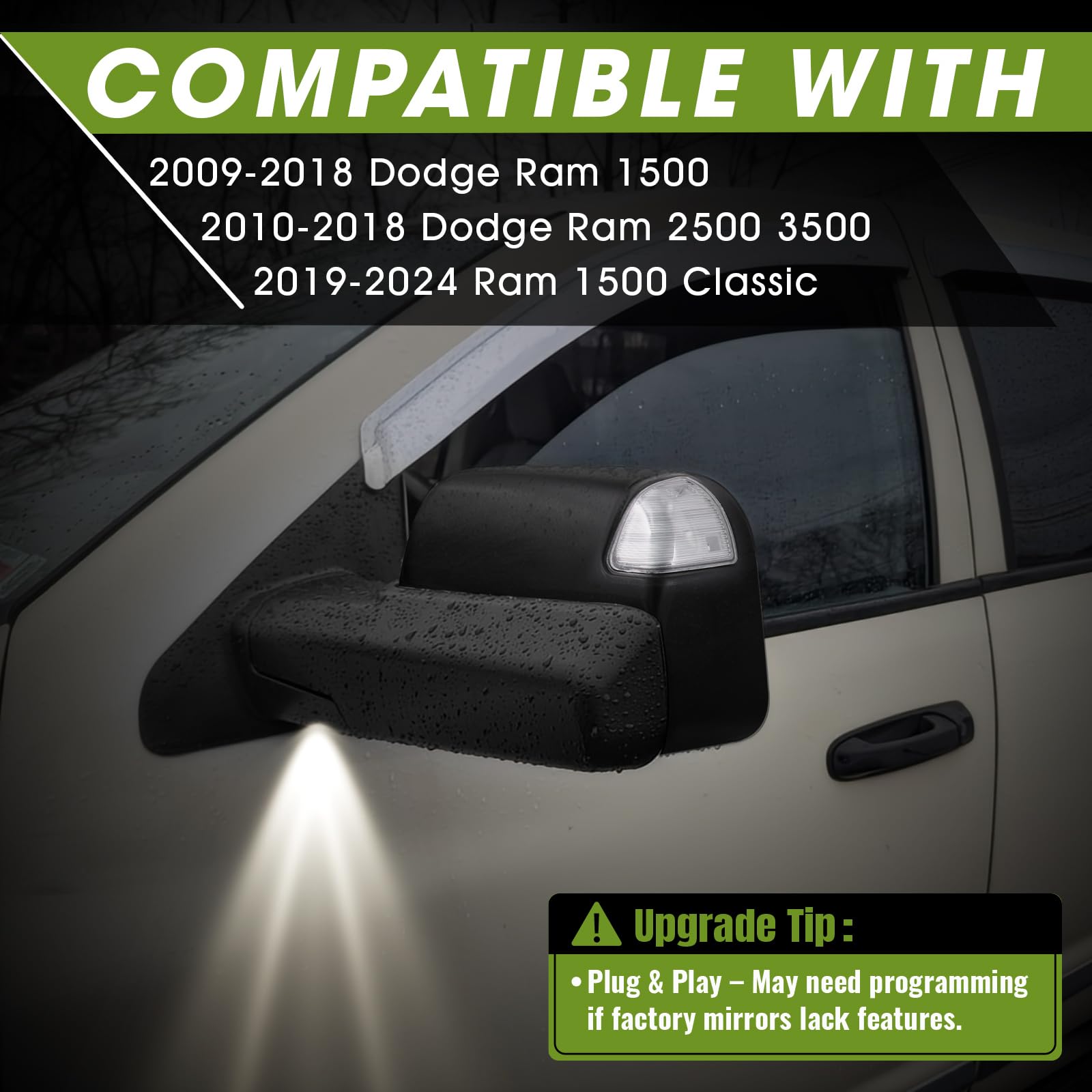 YITAMOTOR Towing Mirror For Dodge Ram 2009-2016 - Left Driver Side, Power Adjustable, Heated, LED Turn Signal - View #2