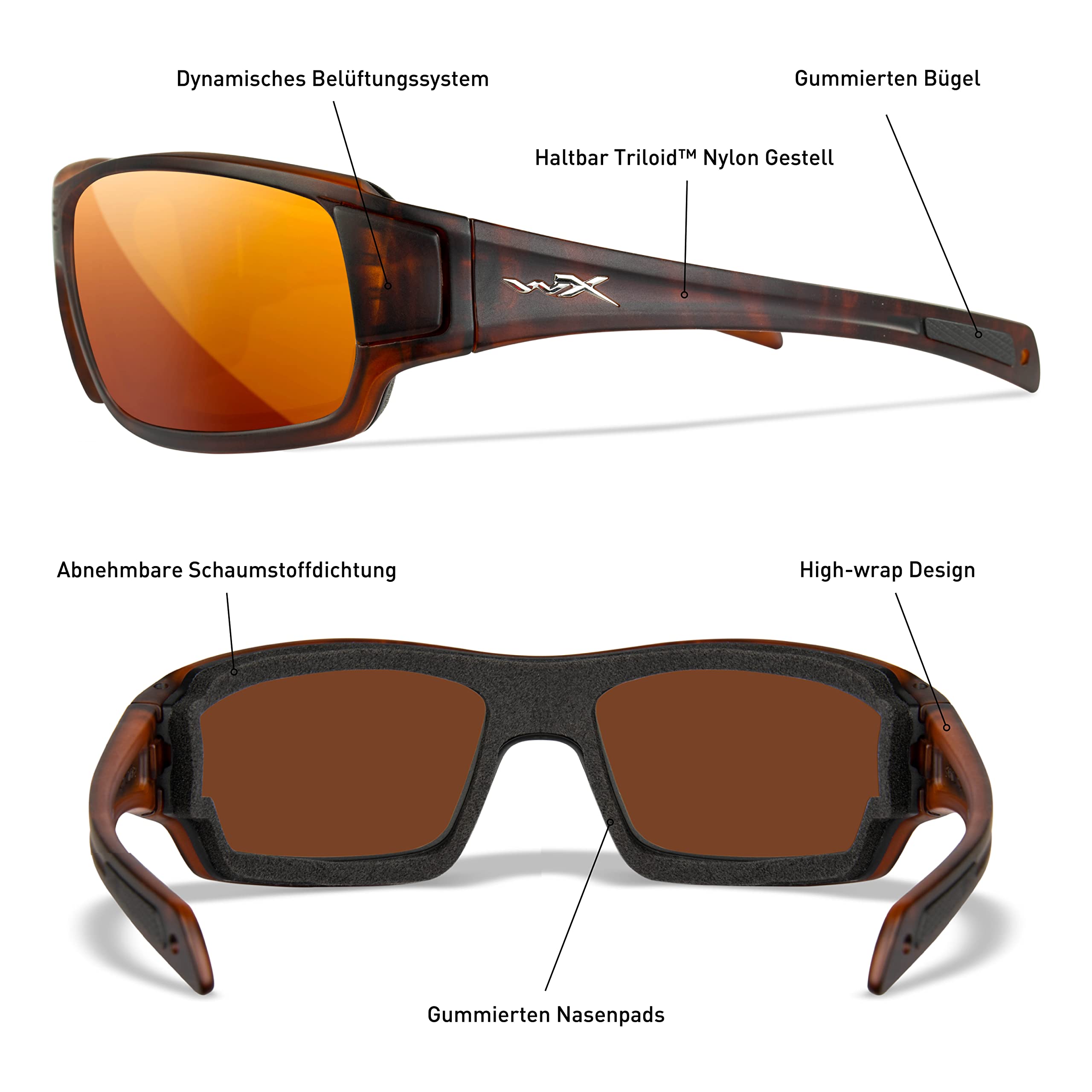 Wiley X │ WX Breach | Sonnenbrille Herren │ Sportbrille Polarisiert │ Sonnenbrille Herren Polarisiert │ 100% UVA/UVB-Schutz | Ideal bei Outdoor-Aktivitäten | Fahrradbrille Wandern Sport Laufen…
