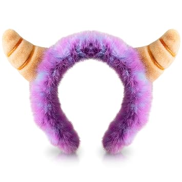 Monster Ears Headband, Soft Fluffy Purple Monster Ears Hairband, Furry Plush Halloween Hair Headband, Fun Party Headbands for Women and Men