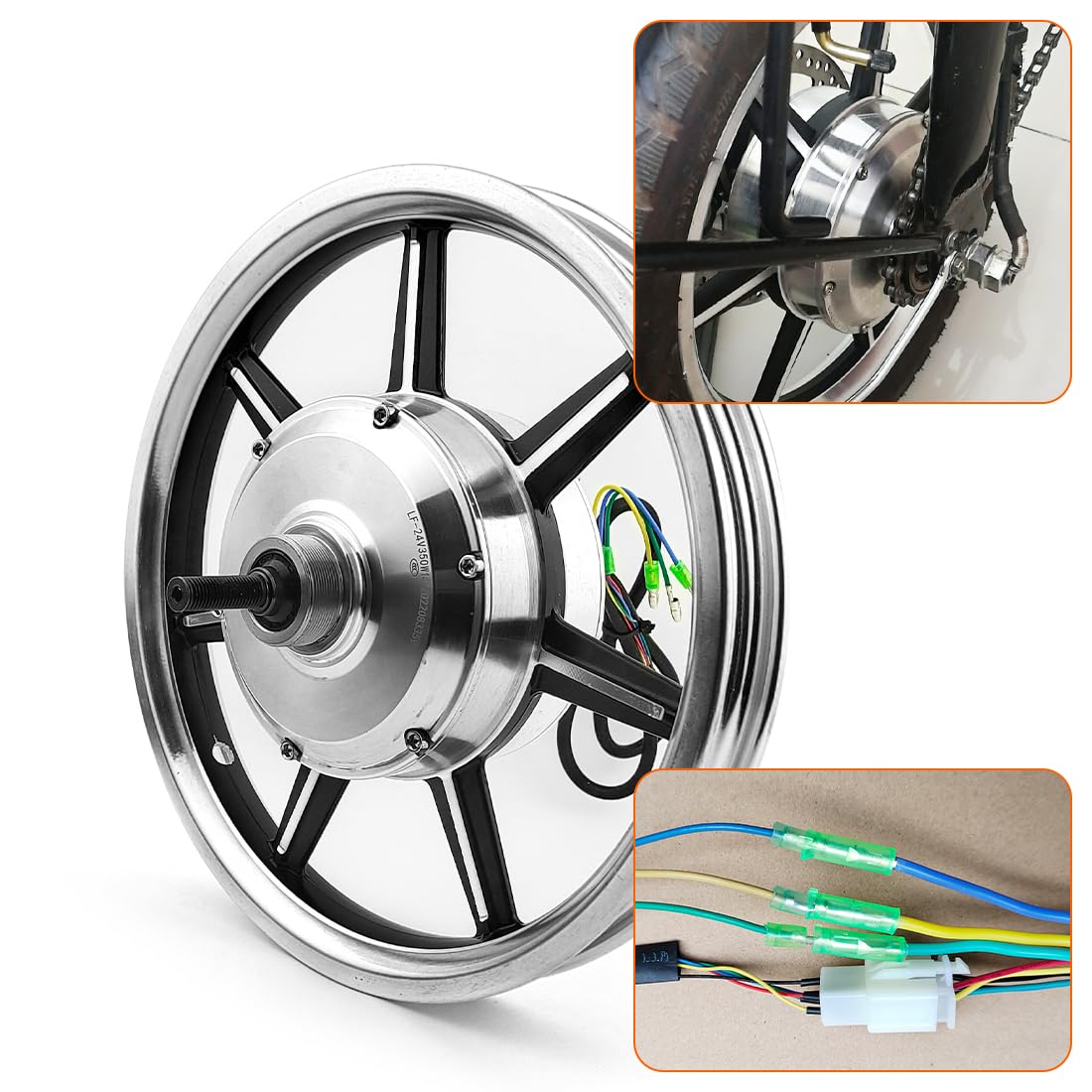L-faster 14 Pouces 36V 350w vélo électrique LCD Pouce accélérateur arrière entraînement brushless moyeu Moteur Roue Conversion Kit avec poignée LCD (24V350W no Tire)