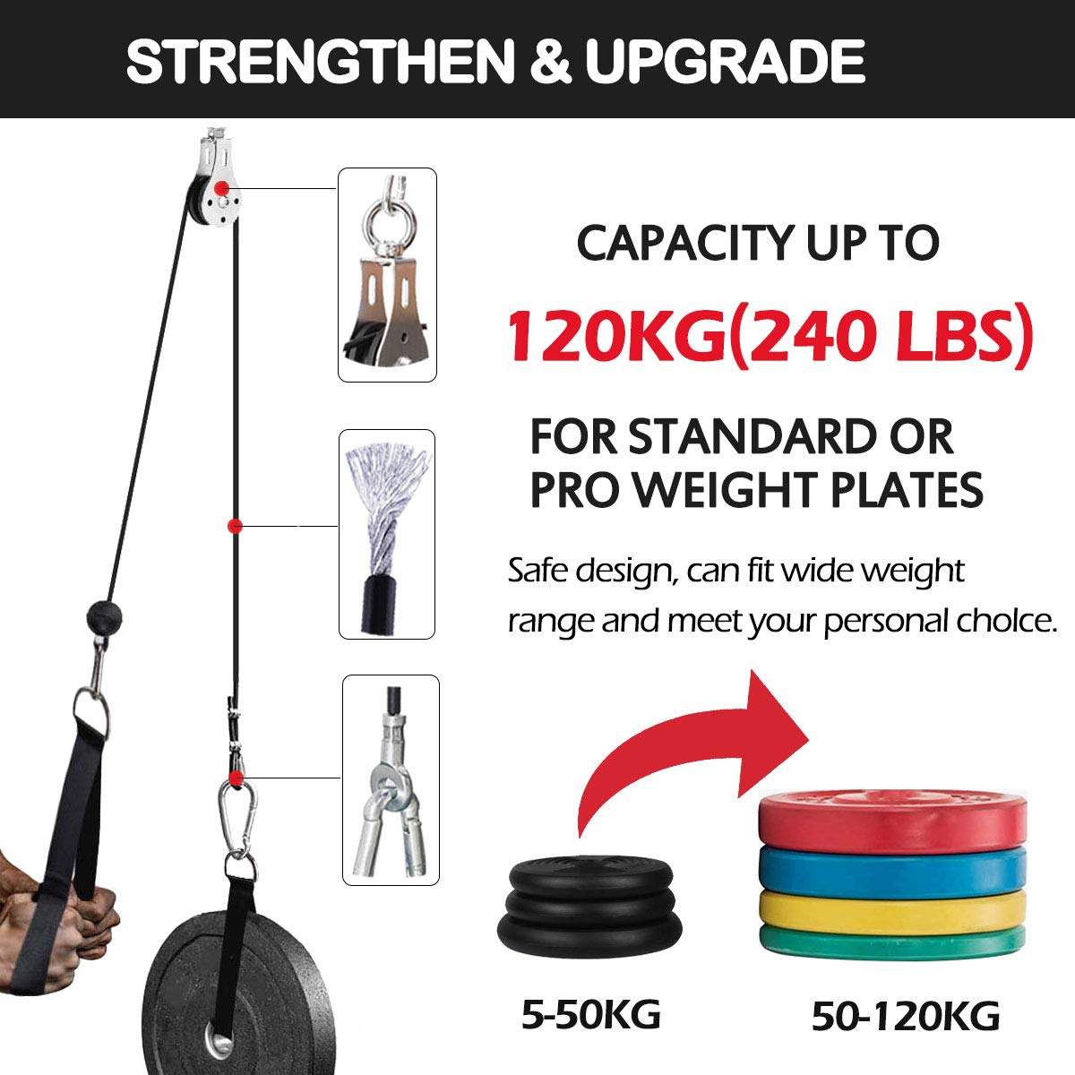 Fitness Pulley System Gym Machine, Weight Pulley System 70'' for Arm