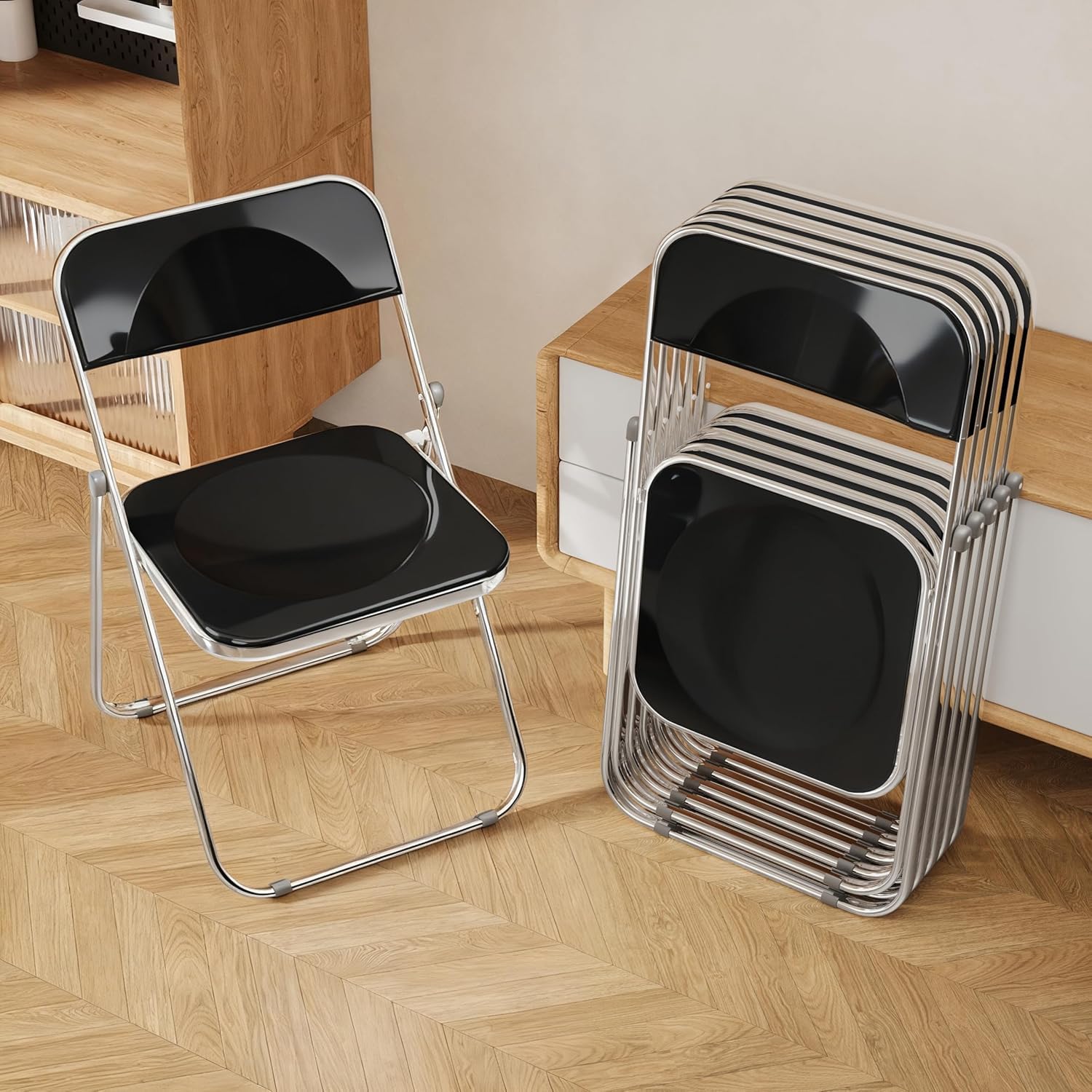 XUEGW Folding Chair 6 Pack Acrylic Foldable Portable Plastic Chair,Easy to Use and Store Chairs for Home,Office,Party,Comfy
