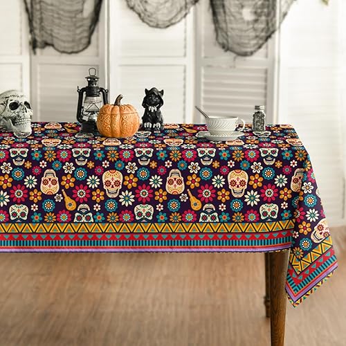 Horaldaily Dia de Muertos - Mantel redondo de 70 x 70 pulgadas, diseño de calaveras de azúcar México, lavable, para fiesta, picnic, cena, decoración