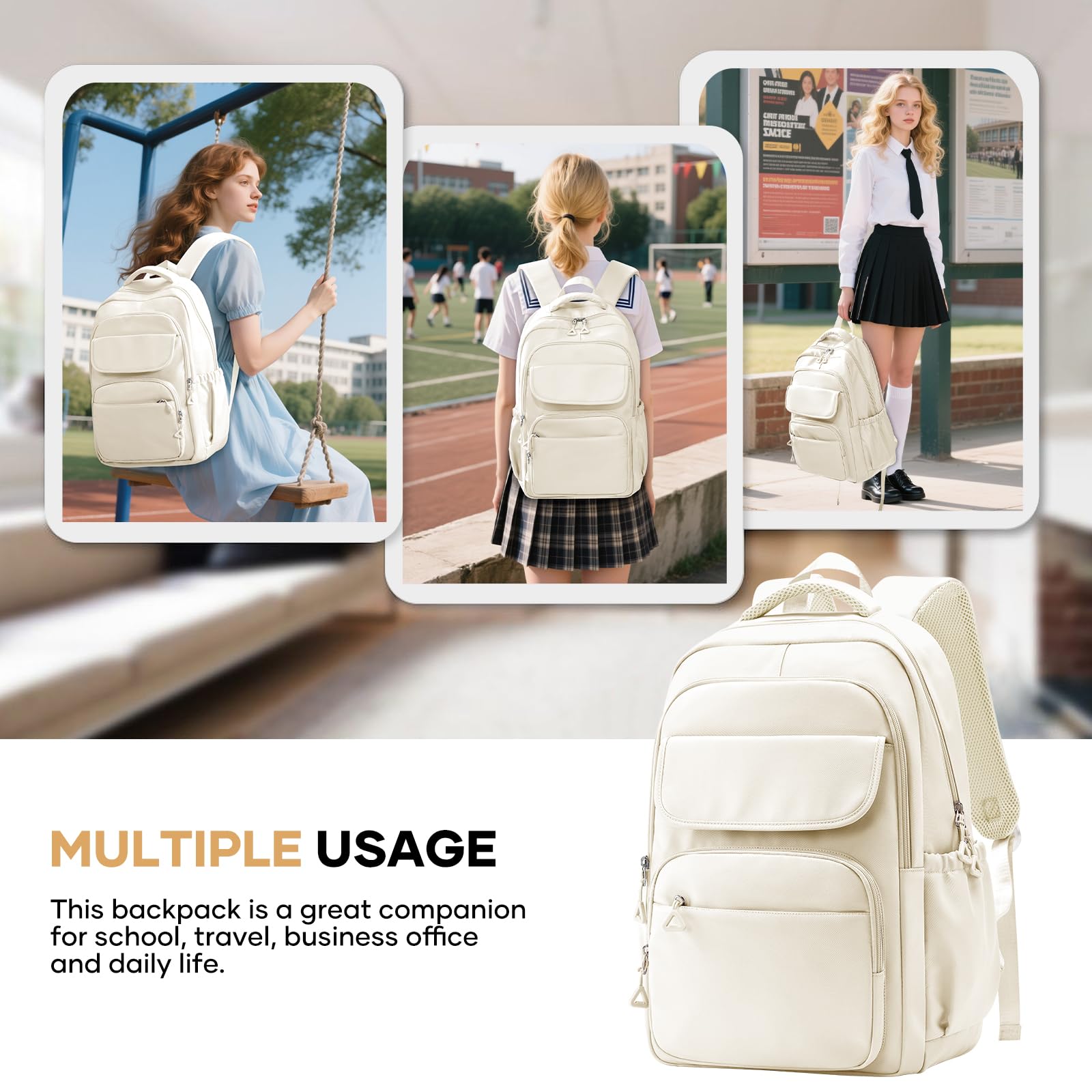 HYC00 Plecak Szkolny Młodzieżowy Dziewczęcy Tornister Lekki Szkoły średniej Dziewczyny Plecaki Studenckie Kobiety Szkolny Plecak Uniwersytet Casual Daypack Laptopa Backpack for Women Work Bag,Beżowy