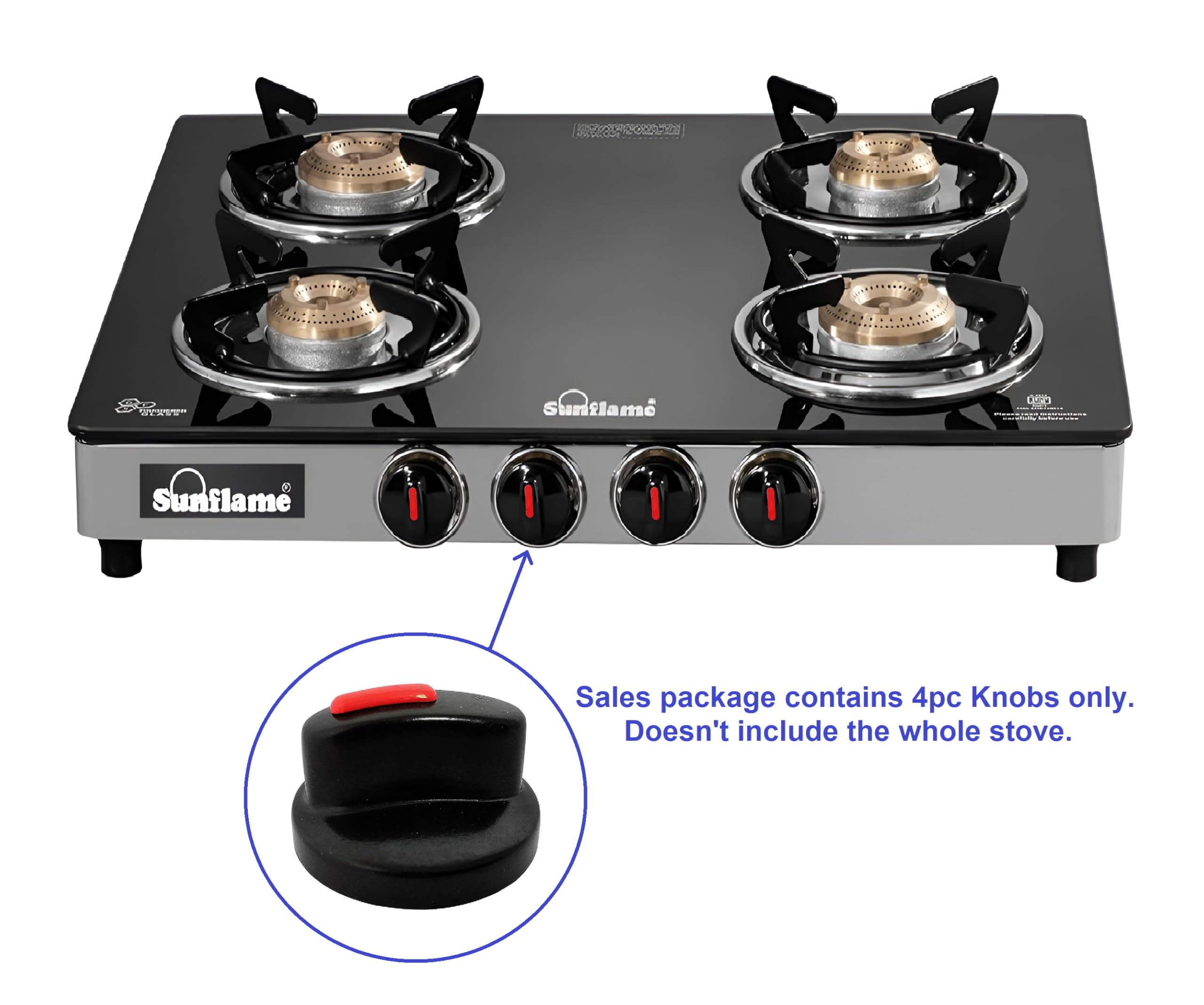 Sunflame Stove Knobs - 4 Pack, Black -2