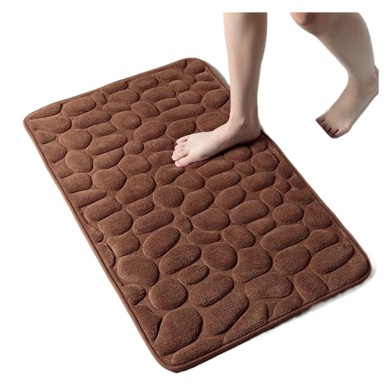 Tapis de bain marron 40x60 cm à mémoire de forme gaufré galets