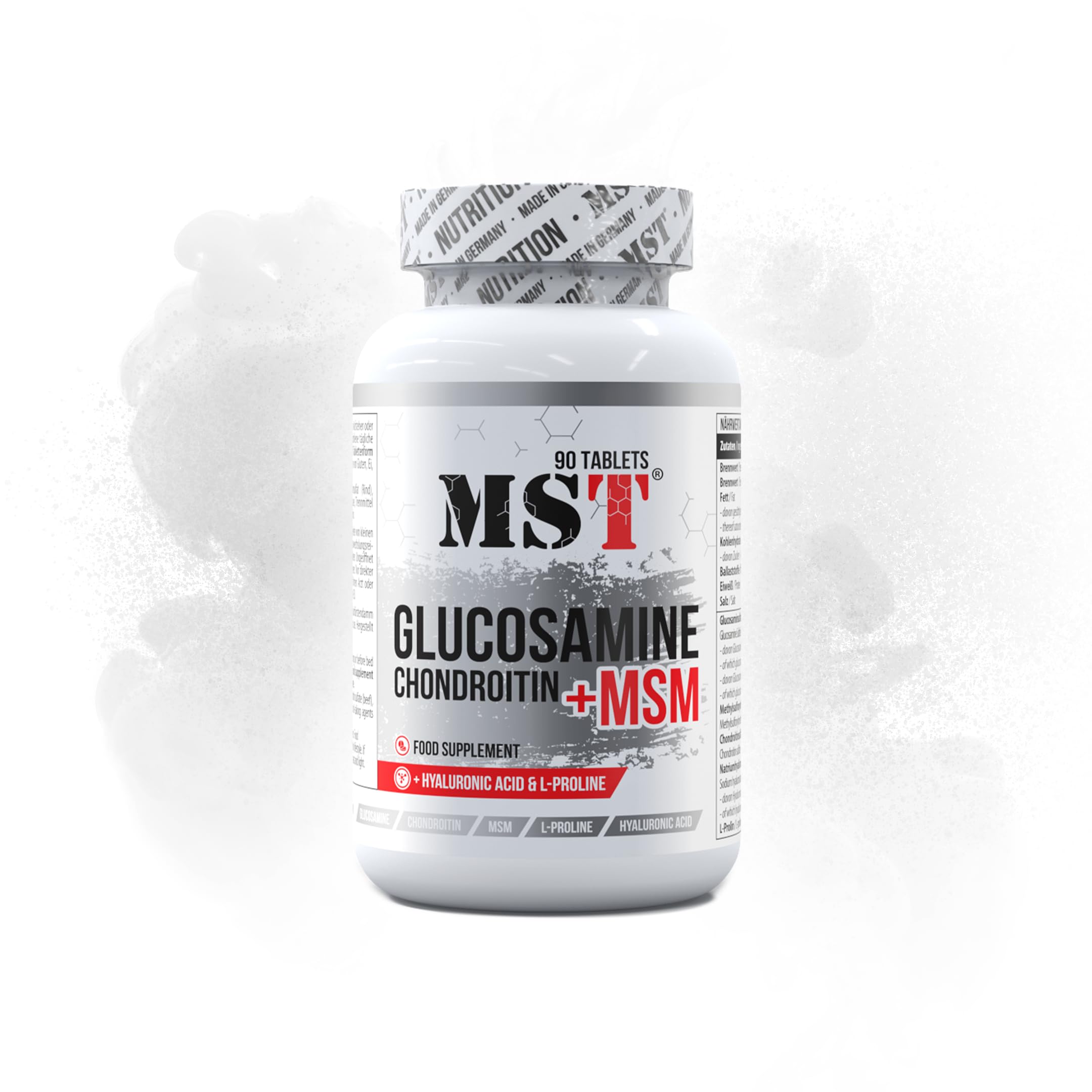 Glucosamin Chondroitin MSM + Hyaluronsäure + L-Proline | 90 Tabletten | MST NUTRITION MADE IN GERMANY |