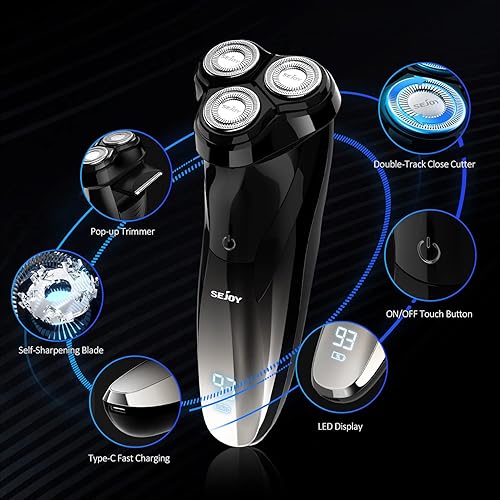 Miniatura 9 de Sejoy Maquinilla de afeitar eléctrica para hombres, afeitadoras eléctricas recargables con recortadora emergente, carga rápida de 1 hora, cabezal