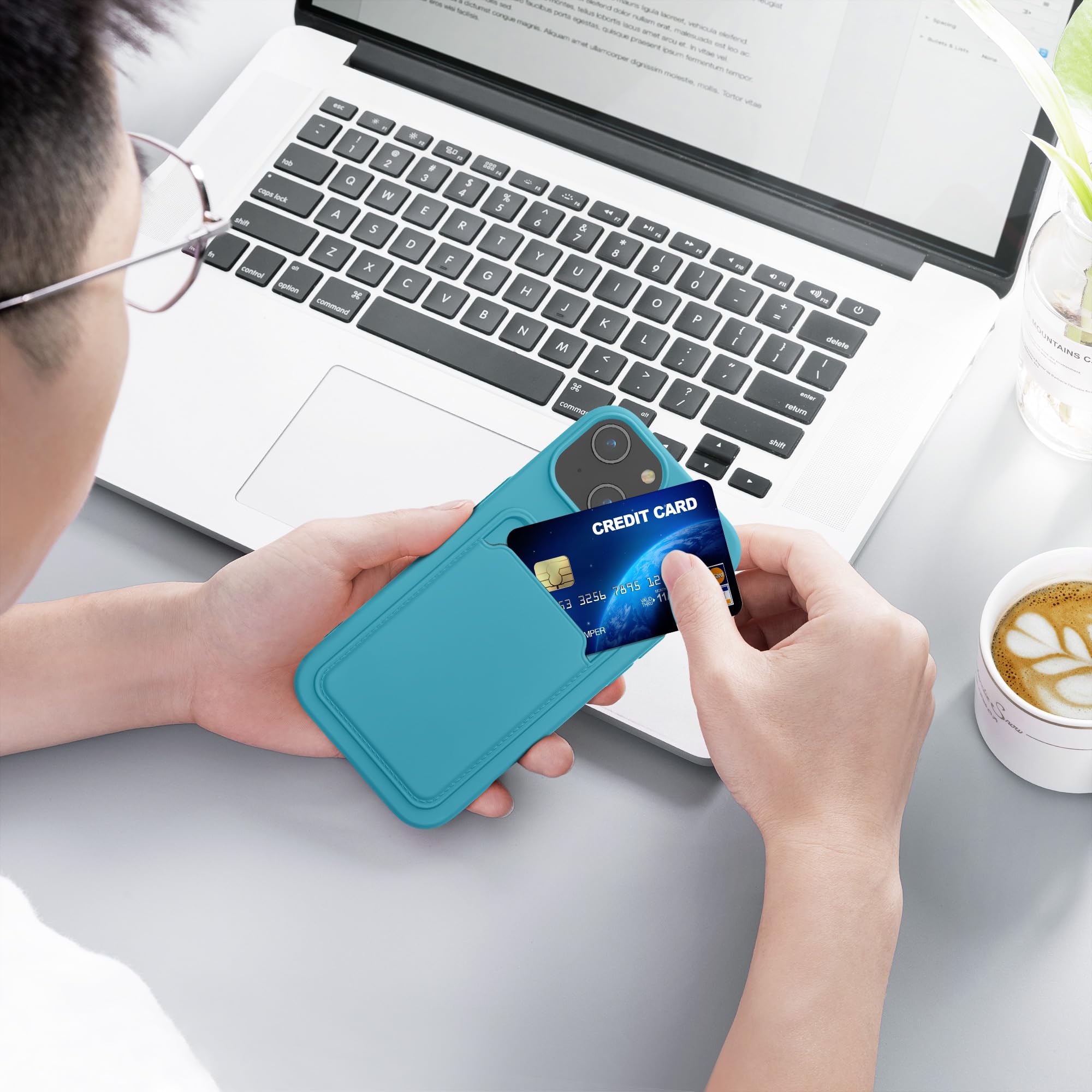 kwmobile Case Compatible with iPhone 15 Case - TPU Phone Cover with Credit Card Holder - Light Blue Matte - Image 4
