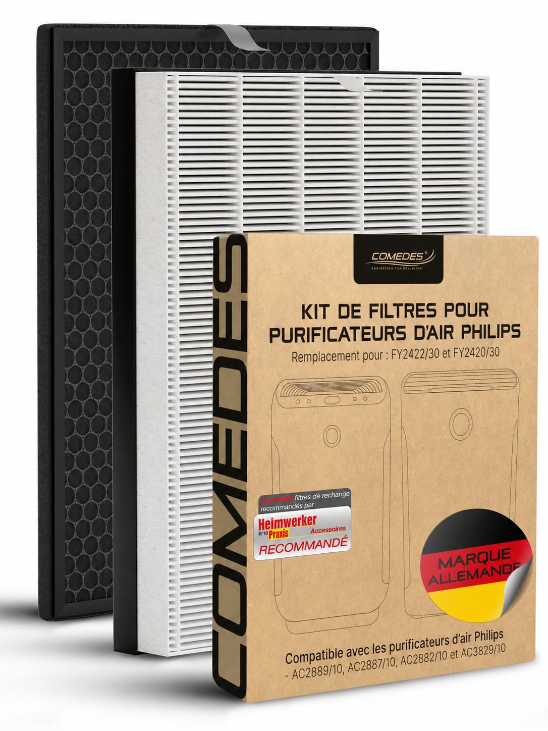 Comedes Filtre compatible avec le purificateur d'air Philips AC2889, AC2887, AC2882, AC3829 | Filtre HEPA et Filtre à charbon actif | utilisable pour remplacer Philips FY2422/30 et FY2420/30